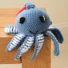 Octopus Soft Toy with teething ring and internal rattle - denim