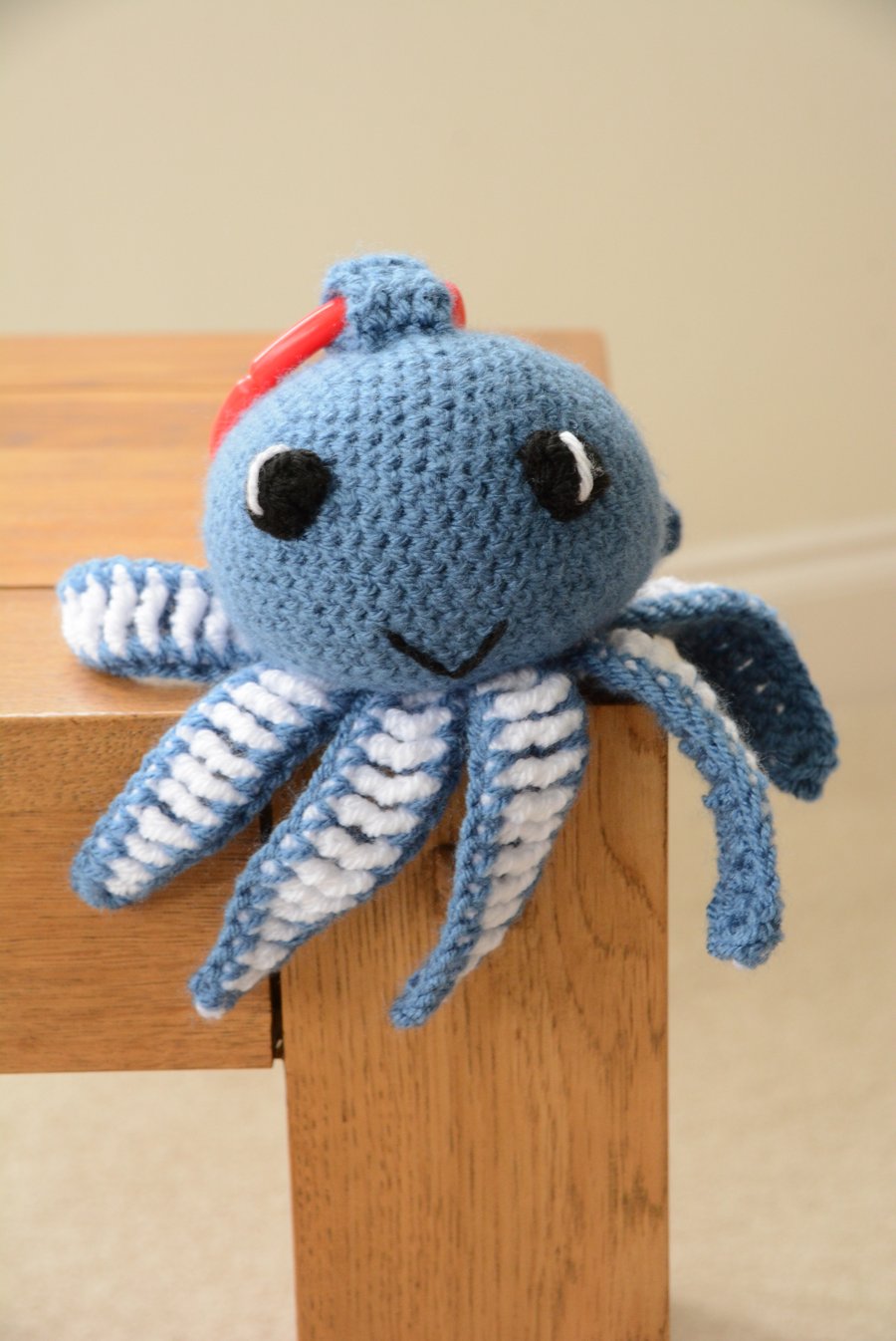 Octopus Soft Toy with teething ring and internal rattle - denim