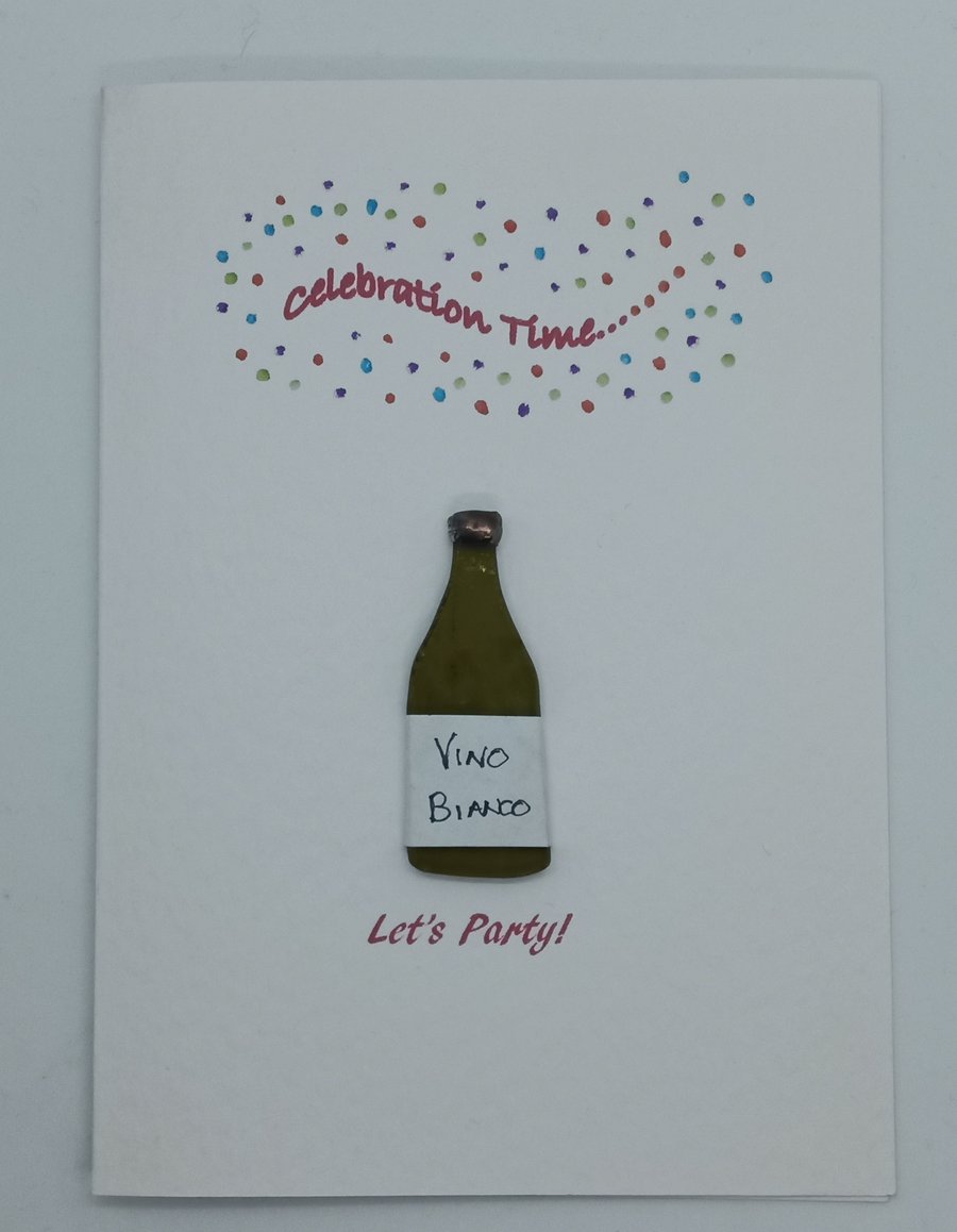 Celebration time vino Bianco greetings card with glass detail