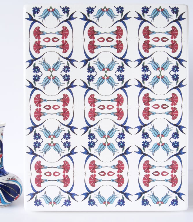 Ottoman Inspired Carnation and Tulip Chunky Ceramic Wall Plaque Ready to Hang