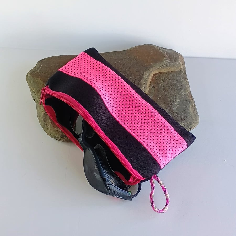 Pink & Black Swimming Goggle Case - Recycled Neoprene - Unique & Eco-Friendly