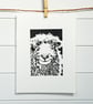 Sheep - Dartmoor Grey Faced Sheep - Original Hand Pulled Linocut Print - Image 2