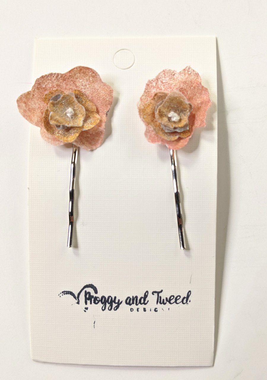 Pair of flower hair grips, Bobby pins, hair pins, flower hair accessories