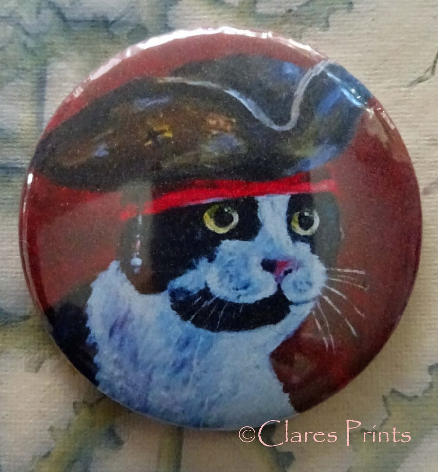 Cat Captain Jack Art Badge 58mm Button Animal Badges Cats 