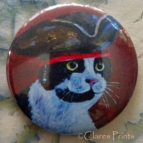 Cat Captain Jack Art Badge 58mm Button Animal Badges Cats 