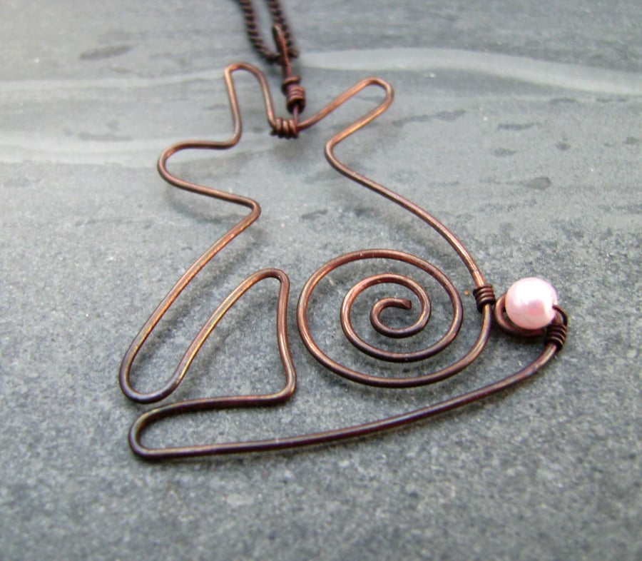  Copper Wire  Bunny Rabbit Pendant Necklace