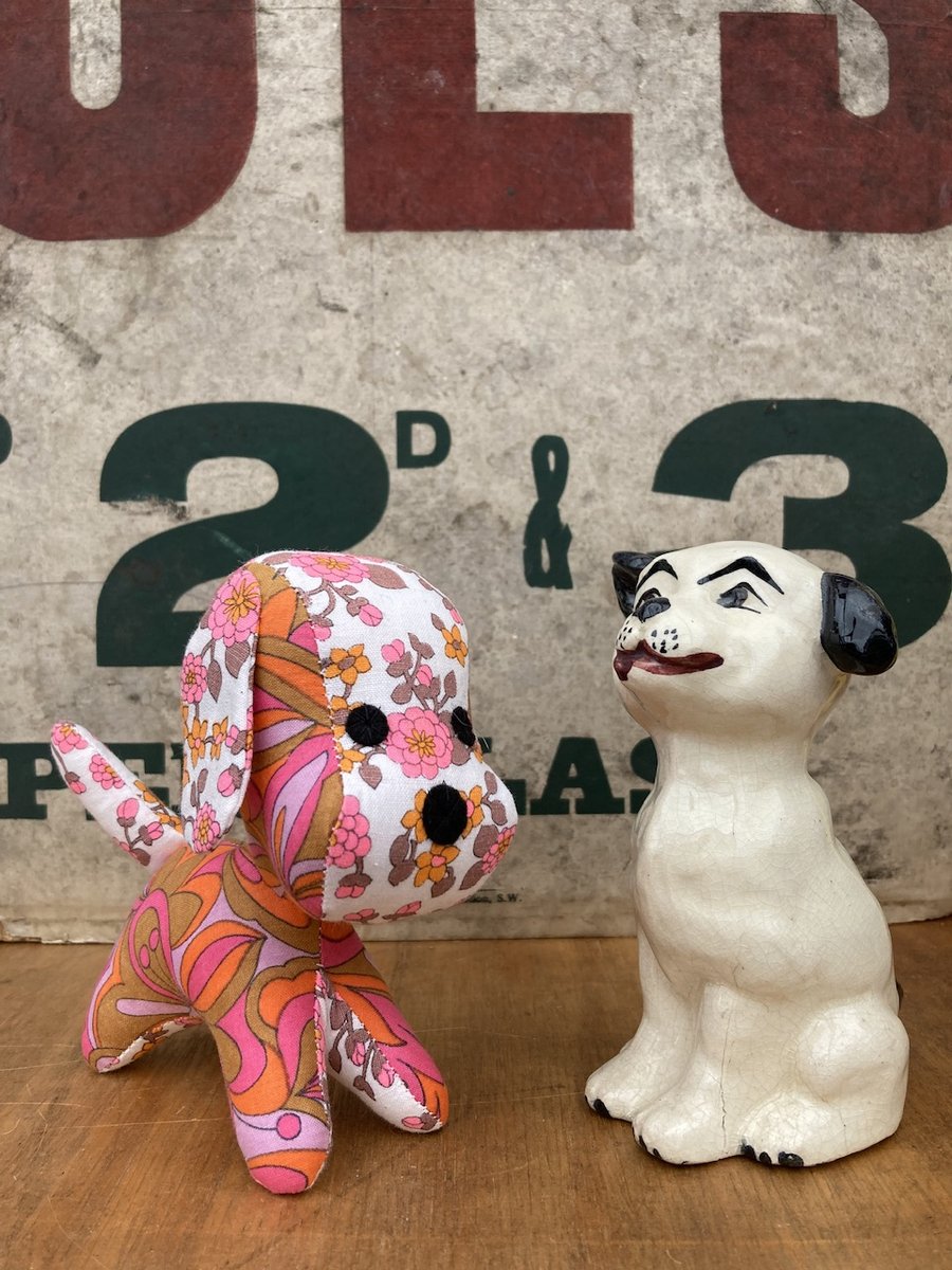 Bobbo Doggo the Vintage Fabric Pup (pink & orange)