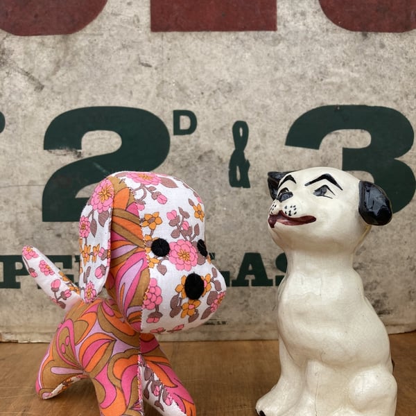 Bobbo Doggo the Vintage Fabric Pup (pink & orange)