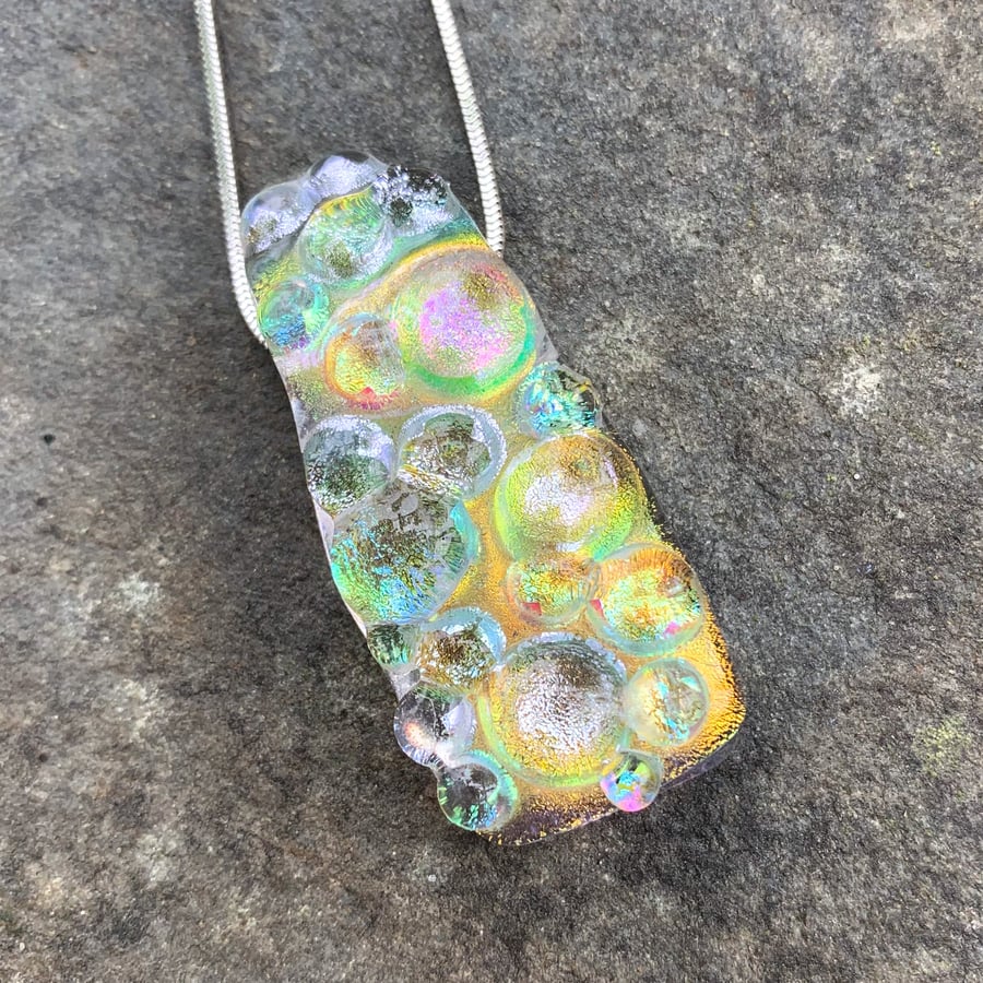 Fused Glass "Lichen" Bubble Pendant - Handmade Glass 