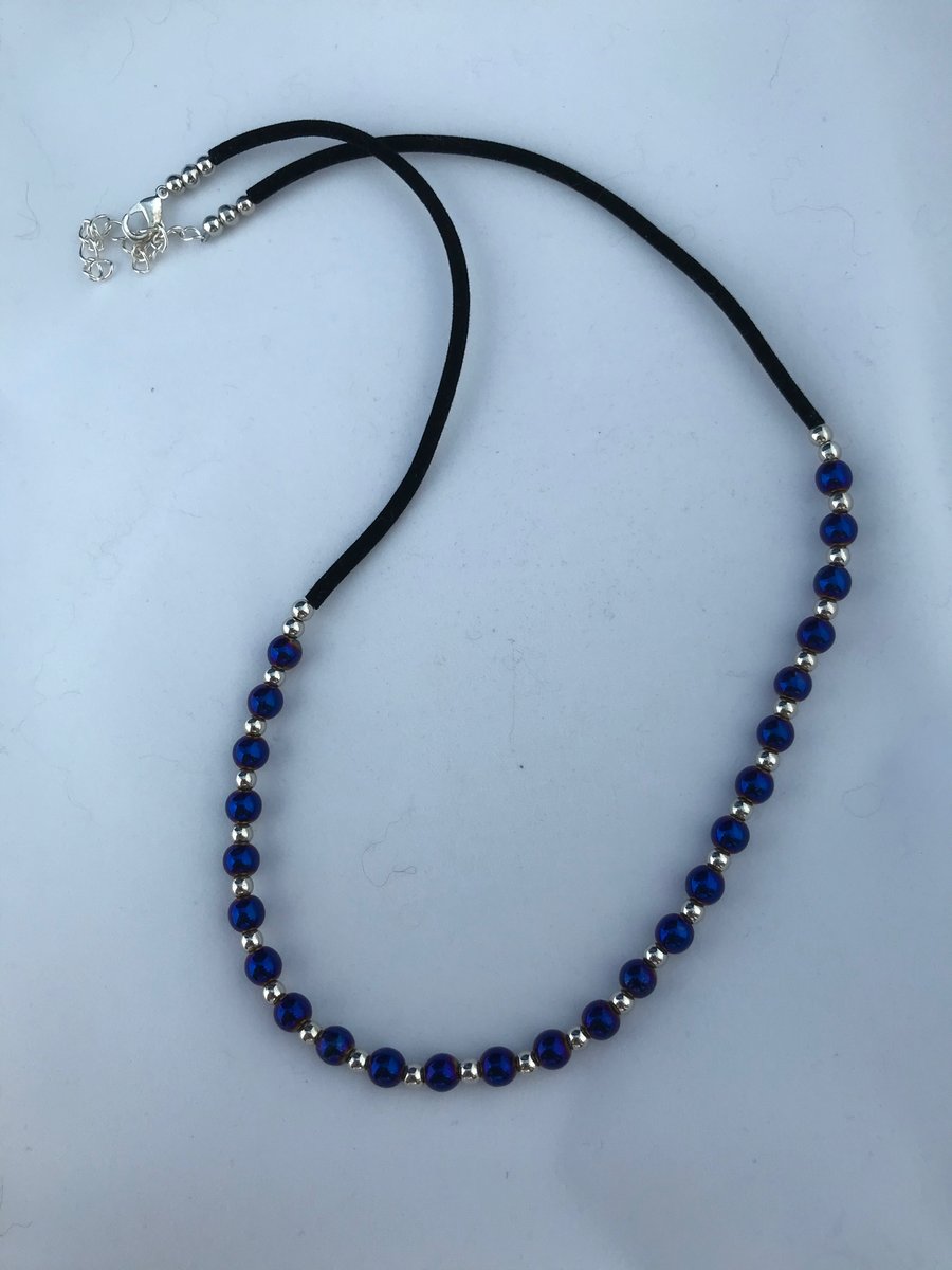Blue hematite and silver necklace 