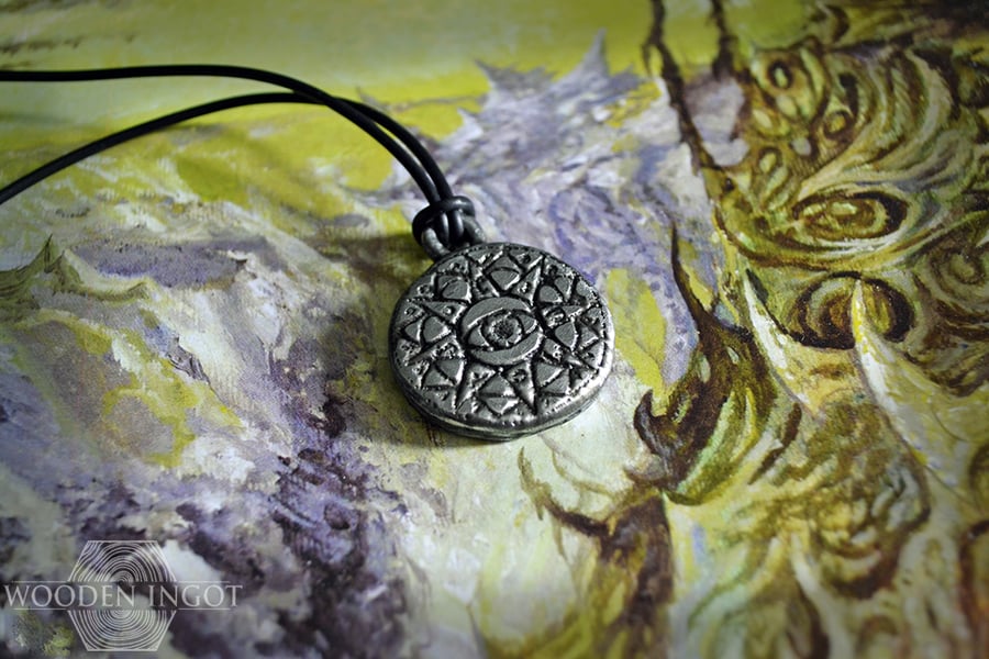 Mage's Guild pewter and leather pendant