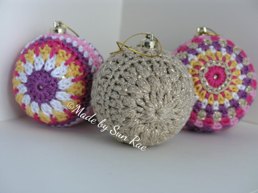 3 Crocheted Christmas Baubles