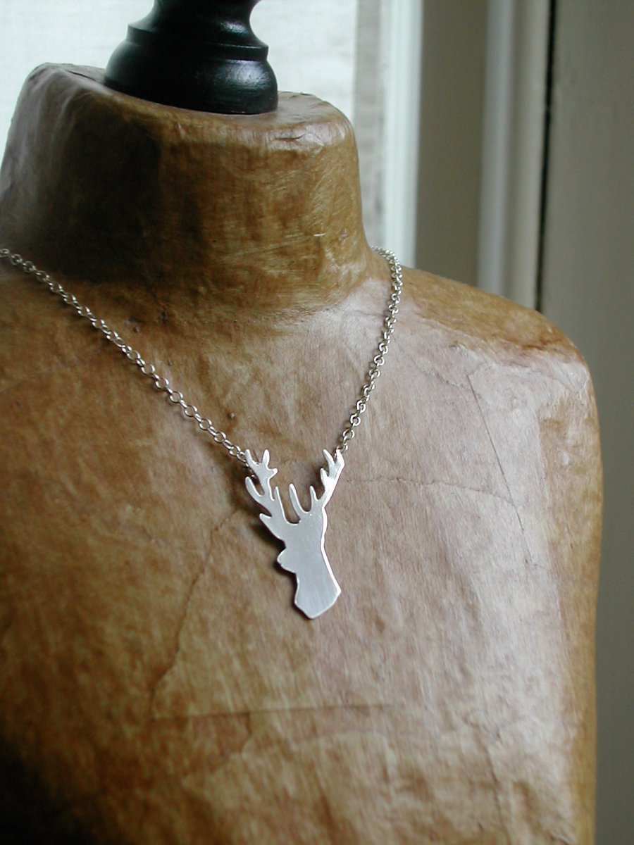 Silver Deer Stag Necklace