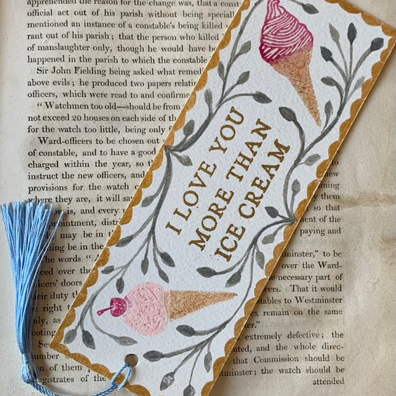 I Love You More than Ice Cream Handmade Bookmark