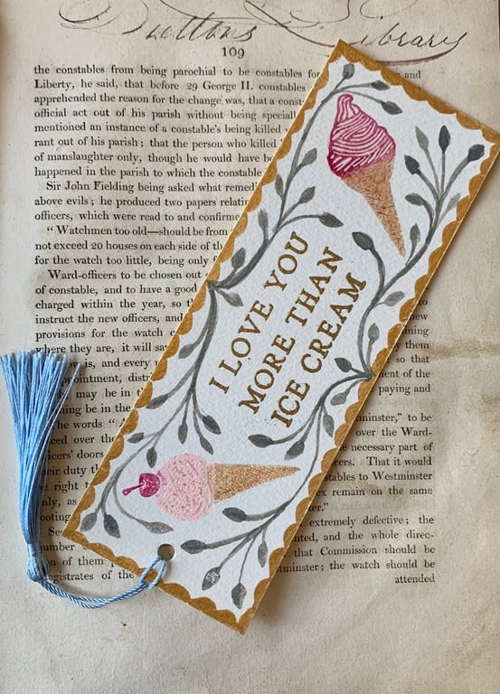 I Love You More than Ice Cream Handmade Bookmark