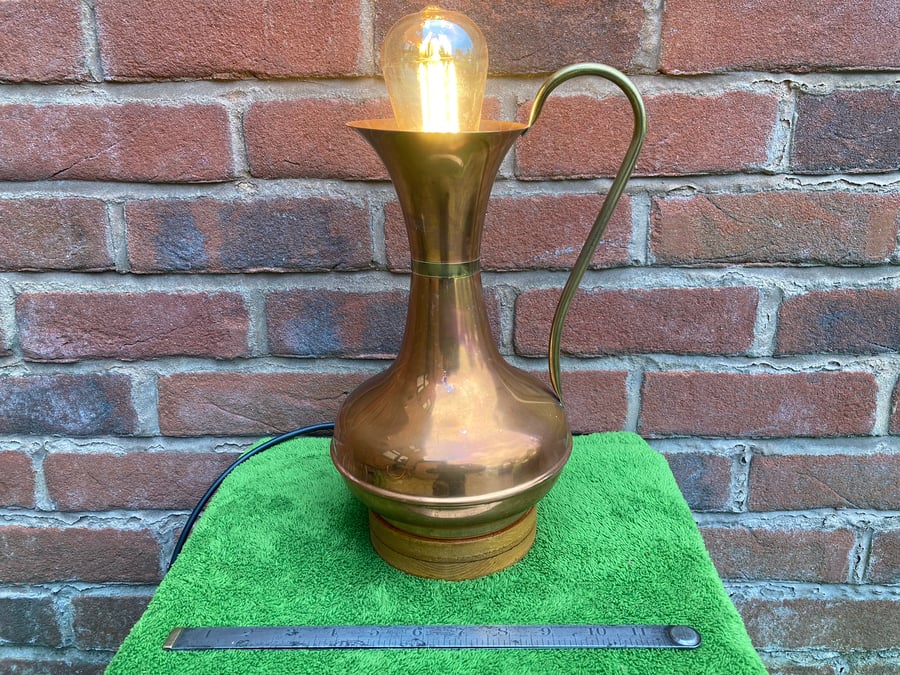 Copper Jug Table Lamp on Reclaimed Wood Base