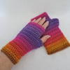 Fingerless Crochet Mitts Purple Pink Orange Golden Yellow Ochre