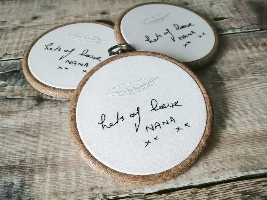 Actual Handwriting (Mini Hoop), Hand Embroidered Memorial Handwriting Hoop