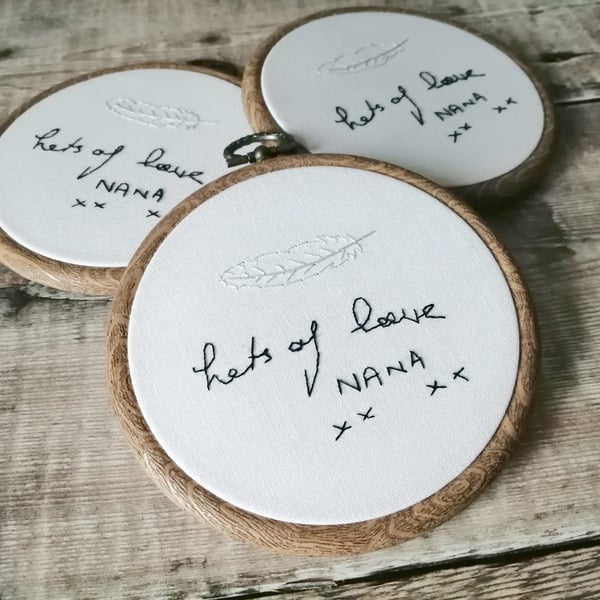 Actual Handwriting (Mini Hoop), Hand Embroidered Memorial Handwriting Hoop