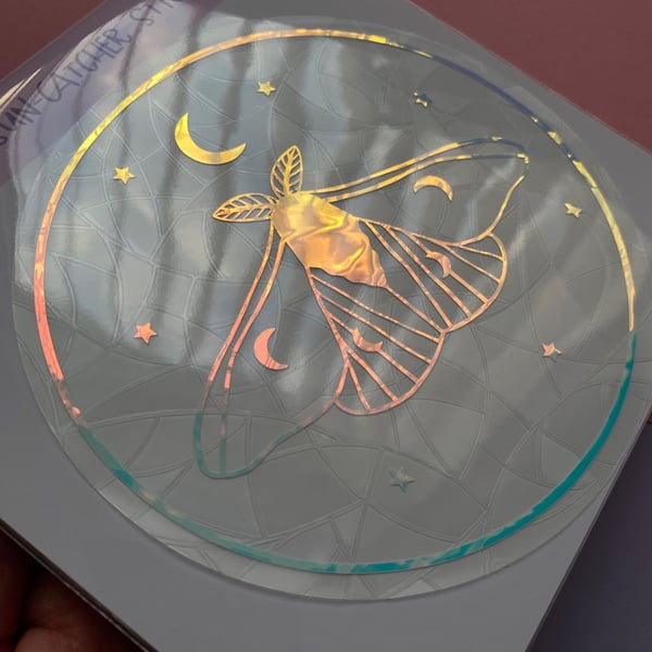 Moth window suncatcher sticker - mystic moth - moon and stars - window cling