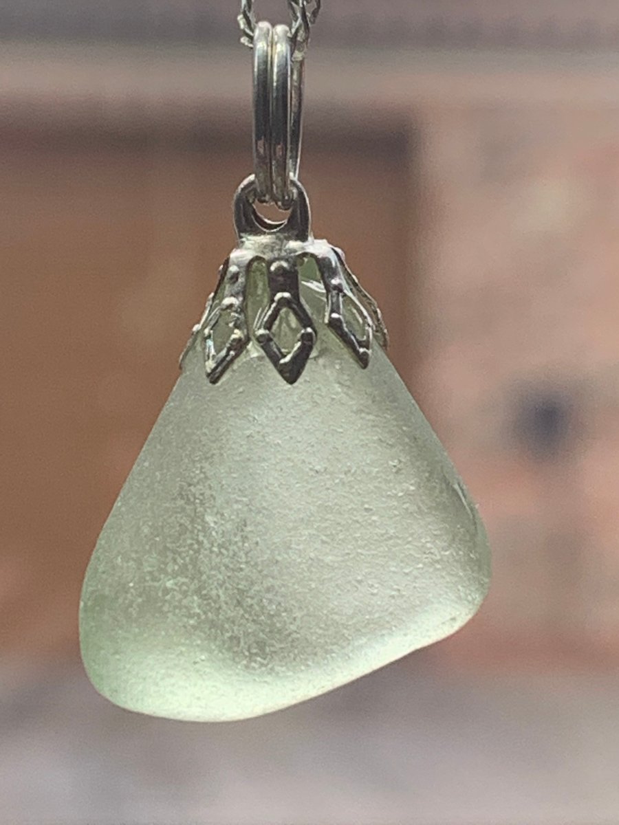 Lime green seaglass and silver plate pendant