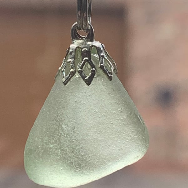 Lime green seaglass and silver plate pendant