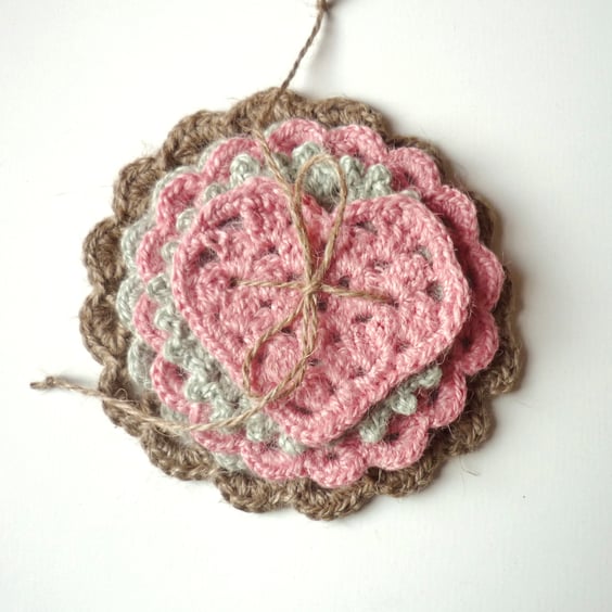 Boho style jute coasters - Eco friendly new home gift - Crochet doilies