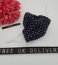 Face mask, small, nose wire,3 layer,  adjustable, washable in navy polkadot   - Image 1