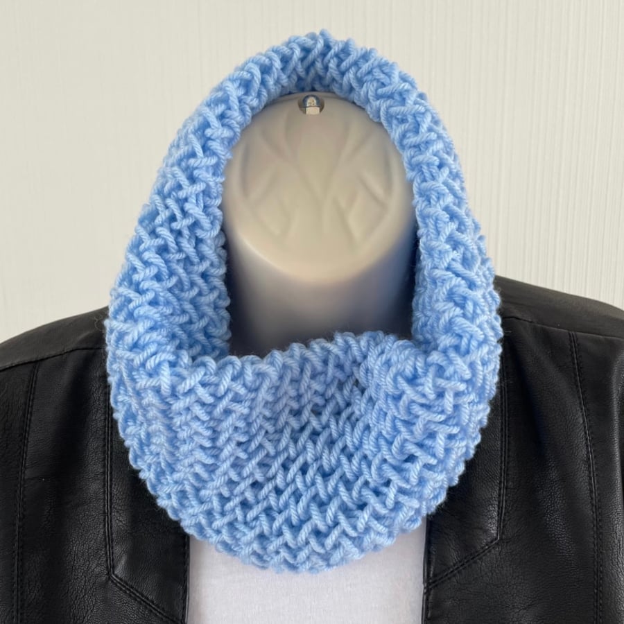 Knitted Sky Blue Neck Warmer, Cowl Snood, FREE DELIVERY 