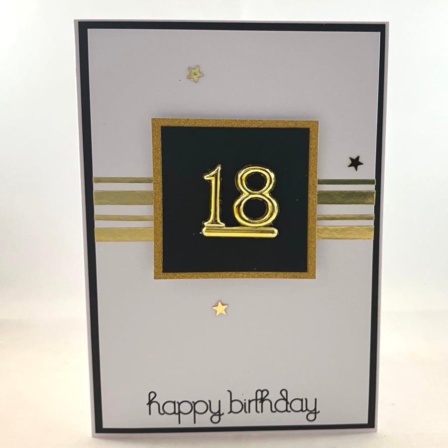 Black and gold 18th Birthday card