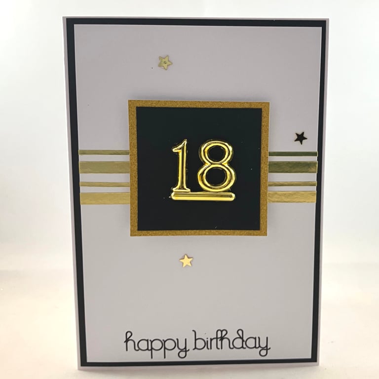 Black and gold 18th Birthday card