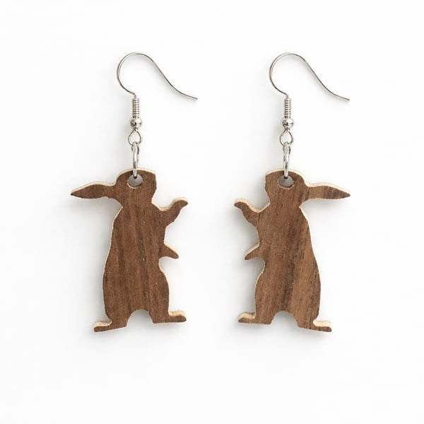 Scroll Saw Wooden Bunny Earrings, Lightweight Floral Dangle Earrings, Handmade 