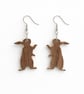 Scroll Saw Wooden Bunny Earrings, Lightweight Floral Dangle Earrings, Handmade 