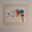Original Charcoal & Mixed Media Animal Portrait - Westie Sniffing Flowers