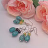 Chrysocolla and Either Bloodstone or Fluorite Beaded Earrings, Gift for Her