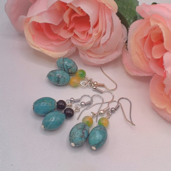 Chrysocolla Earrings with Choice of Bloodstone or Fluorite, Gift for Her