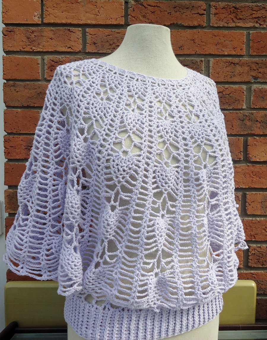 Crochet Women Lace Summer Top, Crochet Poncho with Sleeves, Lavander Capelet