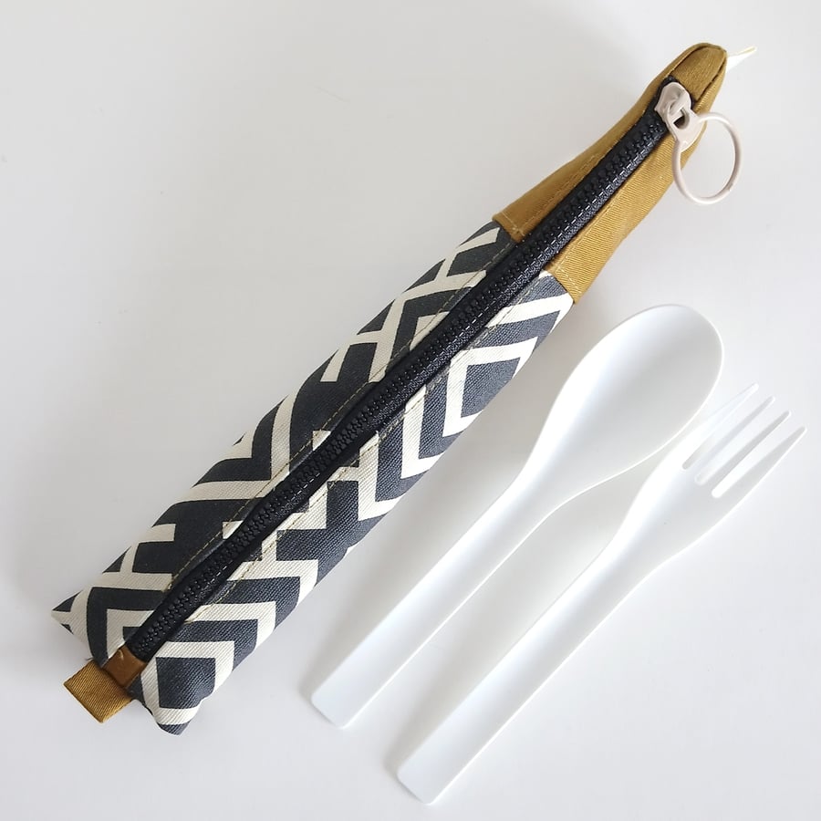 Cutlery Case (Black & White Geometry) - Large