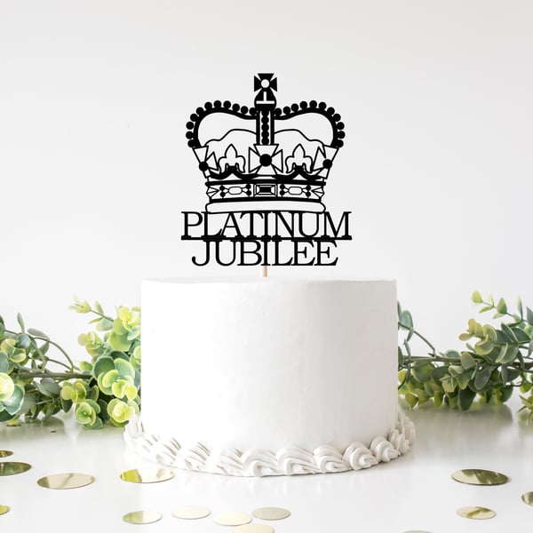 Platinum Jubilee 70th Anniversary Queen Crown tea party cake topper