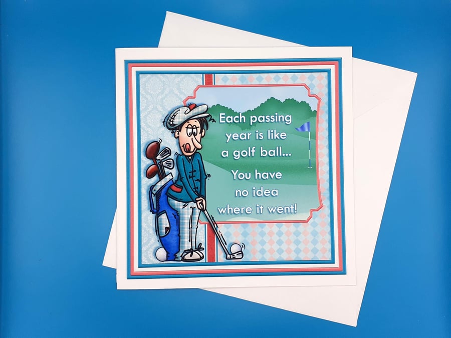 Funny Golf Birthday Card, 8x8inches, 20x20cms 