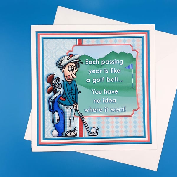 Funny Golf Birthday Card, 8x8inches, 20x20cms 