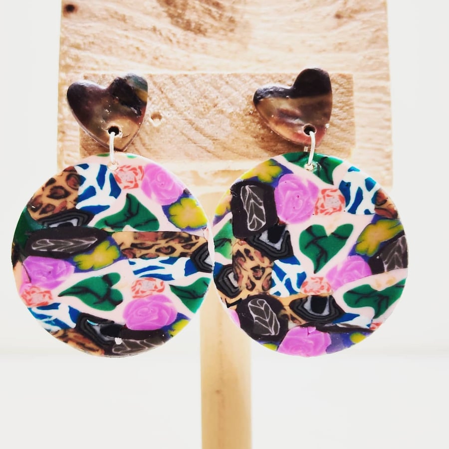 Abstract patchwork polymer Clay earring
