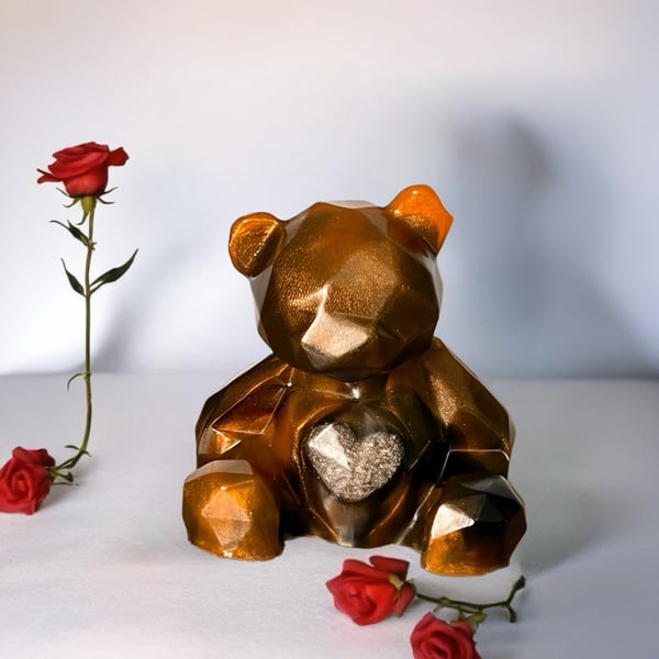 Memorial Resin Bear with Ashes Heart – Human or Pet Keepsake – Cremation Gift 