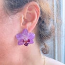 Real Purple Orchid Flower Stud Earrings, Handmade Preserved Flower Jewellery 