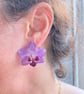 Real Purple Orchid Flower Stud Earrings, Handmade Preserved Flower Jewellery 