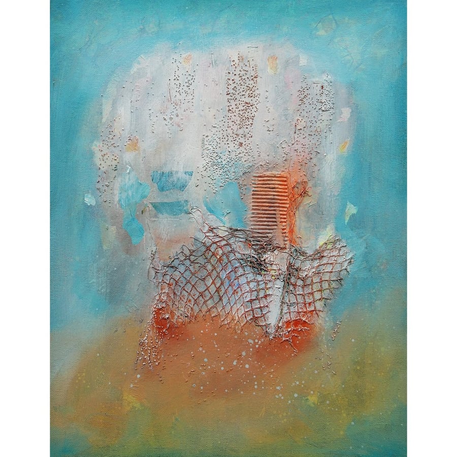 Abstract Coastal Marine Painting Sea Beach Coast Inspired Minimal 14x18" Canvas