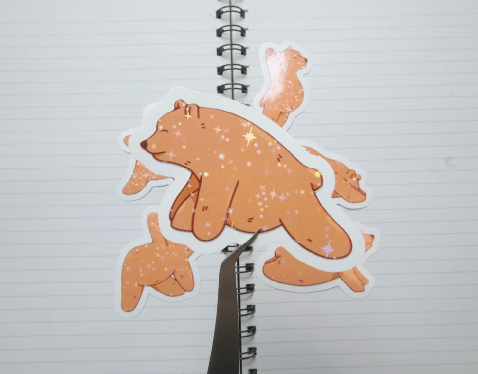 Bear Yoga Stickers Easy Peel Holographic Finish