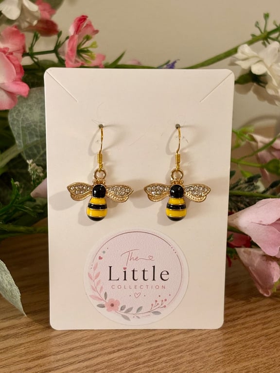 Bee Dangle Earrings, Enamel Bee Charms, Handmade Jewellery 