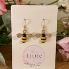 Bee Dangle Earrings, Enamel Bee Charms, Handmade Jewellery 