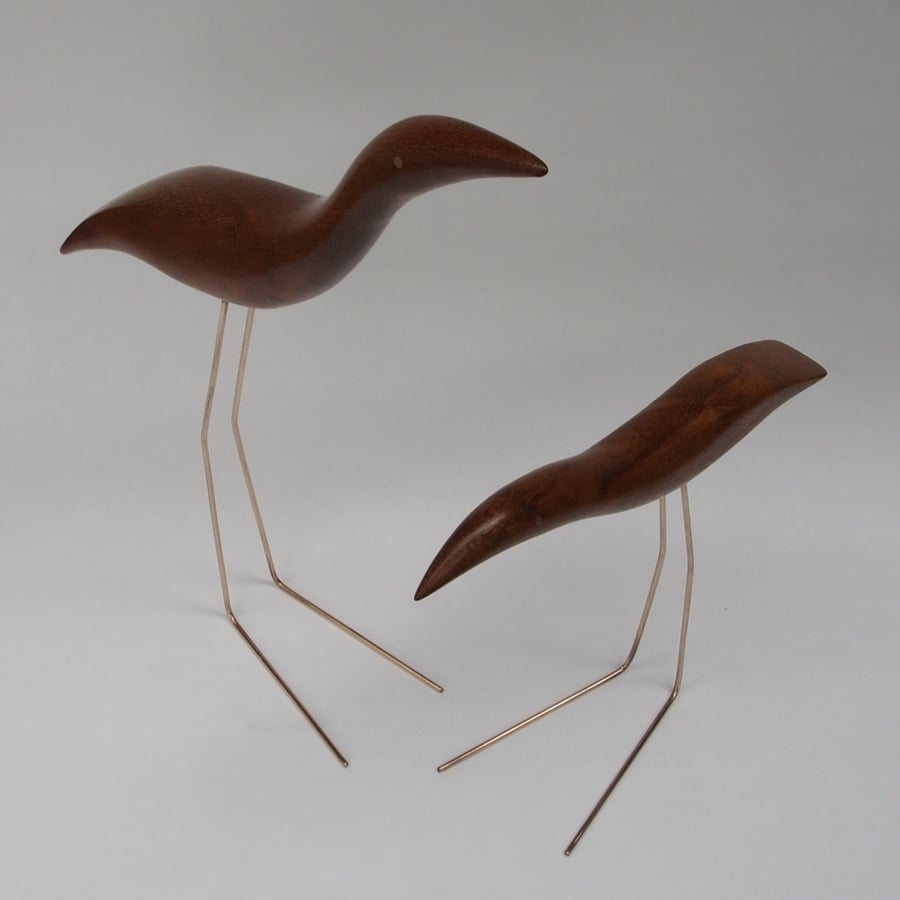 Long Legged Bird Sculpture, Iroko, Two Sizes, Made to Order